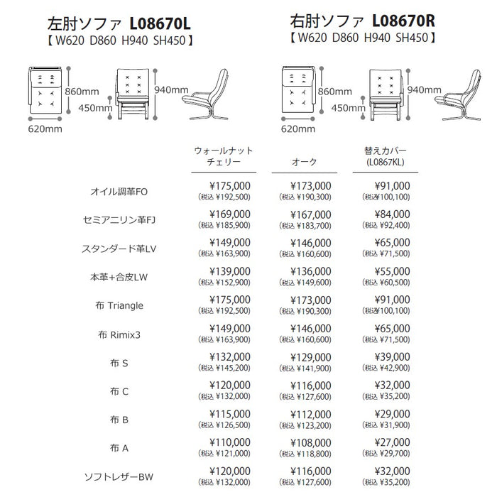 冨士ファニチア　アージオ　カバーリング　肩肘ソファサイズ・プライス