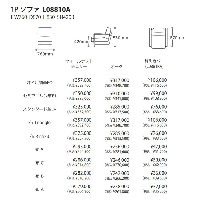 冨士ファニチア　コティ　1Pソファ　サイズ・プライス