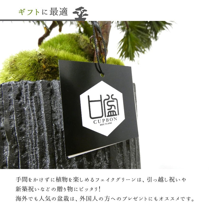 フェイクグリーン 造花盆栽 人工観葉植物 [松 吹き流し 苔盆] 黒陶器インテリアグリーン カップボン pr-18